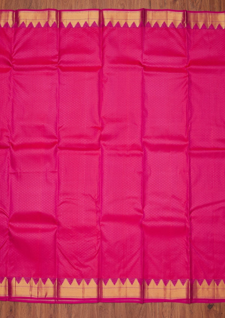 Rani Pink Zariwork Pure Silk Designer Unstitched Saree - Koskii