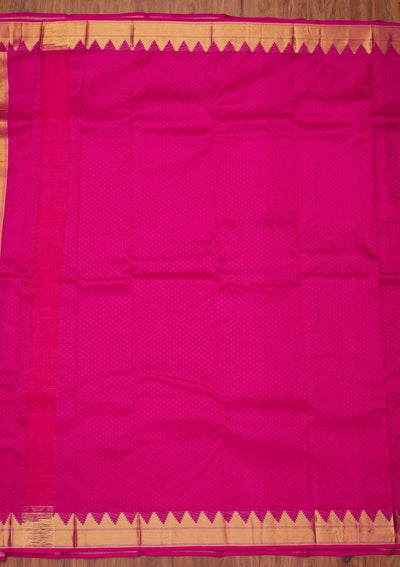 Rani Pink Zariwork Pure Silk Designer Unstitched Saree - Koskii
