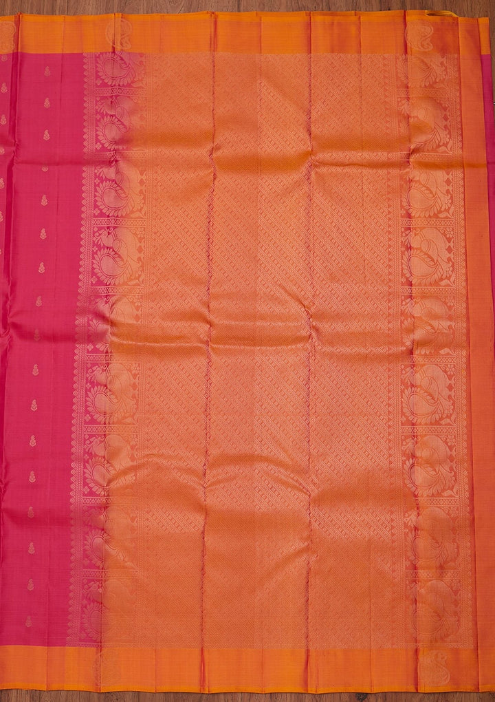 Rani Pink Zariwork Pure Silk Designer Unstitched Saree - Koskii