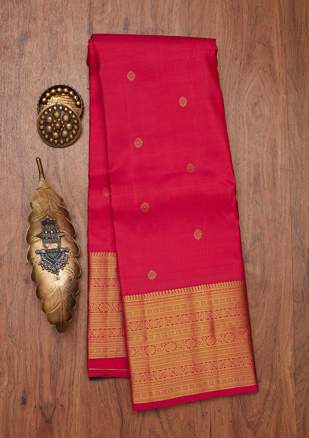 Rani Pink Zariwork Pure Silk Designer Unstitched Saree - Koskii