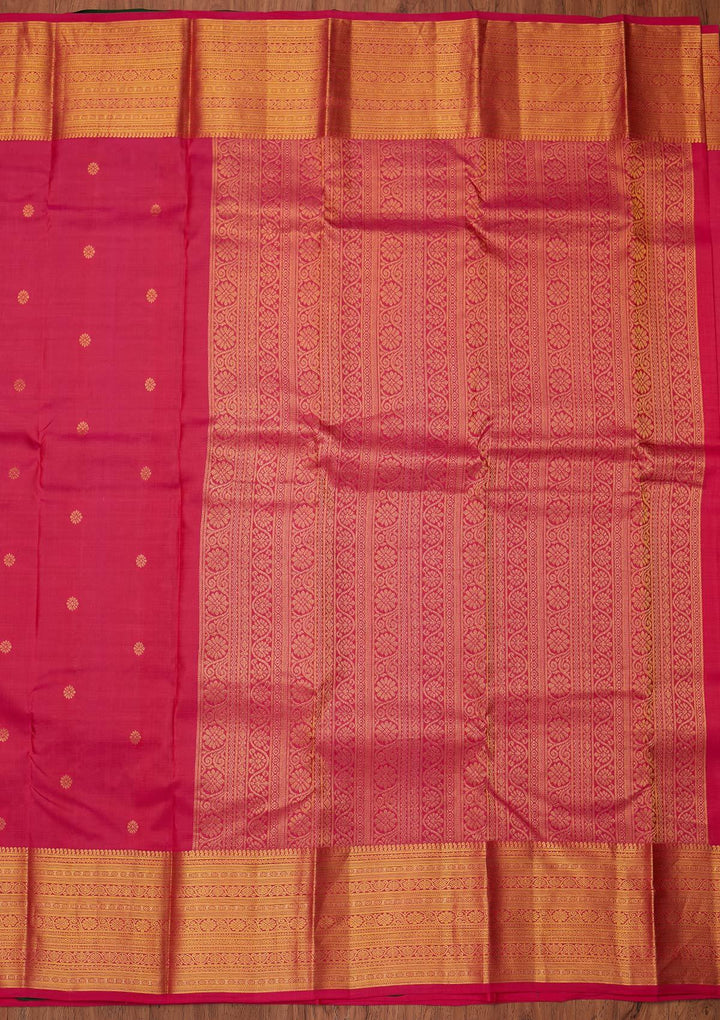Rani Pink Zariwork Pure Silk Designer Unstitched Saree - Koskii