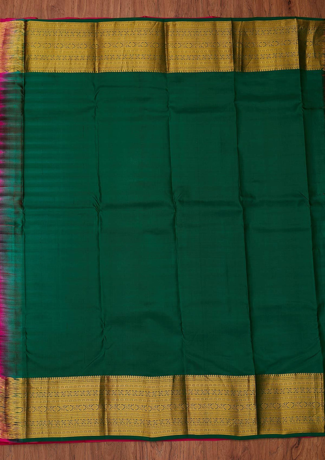 Rani Pink Zariwork Pure Silk Designer Unstitched Saree - Koskii
