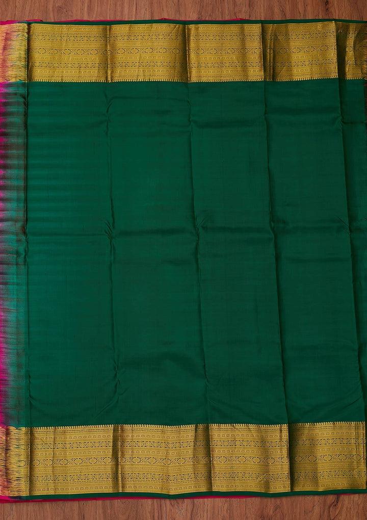 Rani Pink Zariwork Pure Silk Designer Unstitched Saree - Koskii
