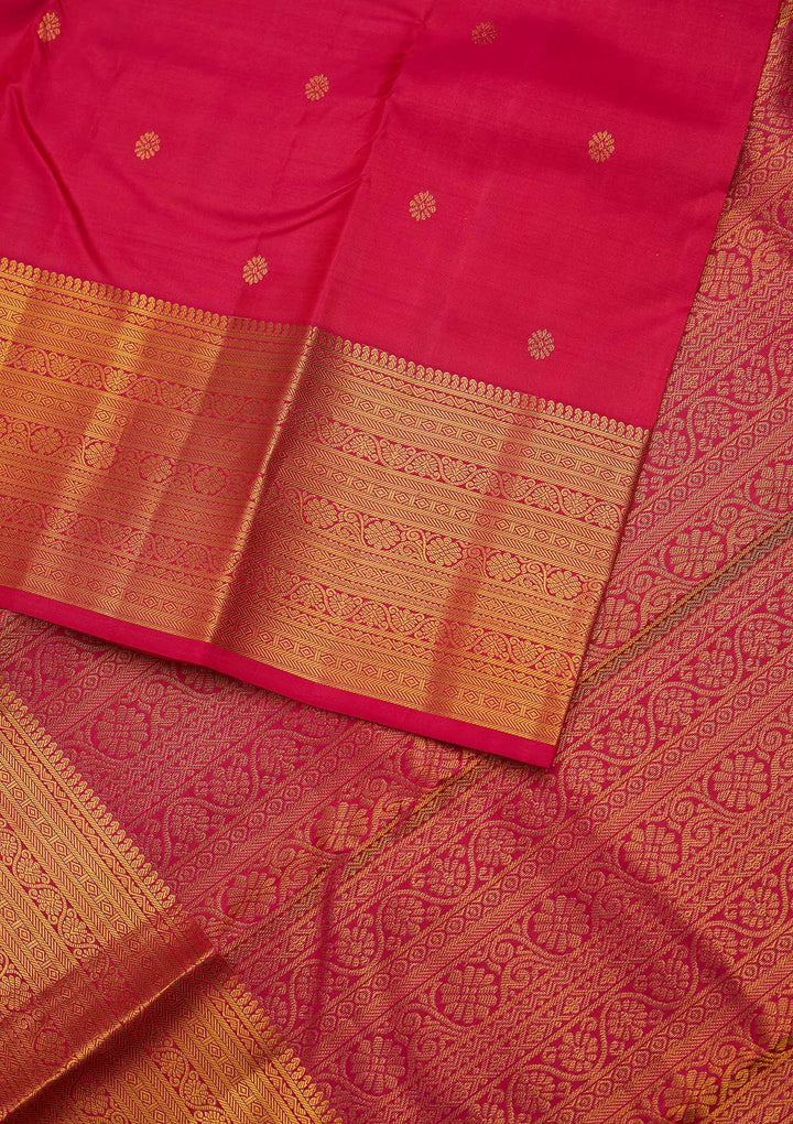 Rani Pink Zariwork Pure Silk Designer Unstitched Saree - Koskii