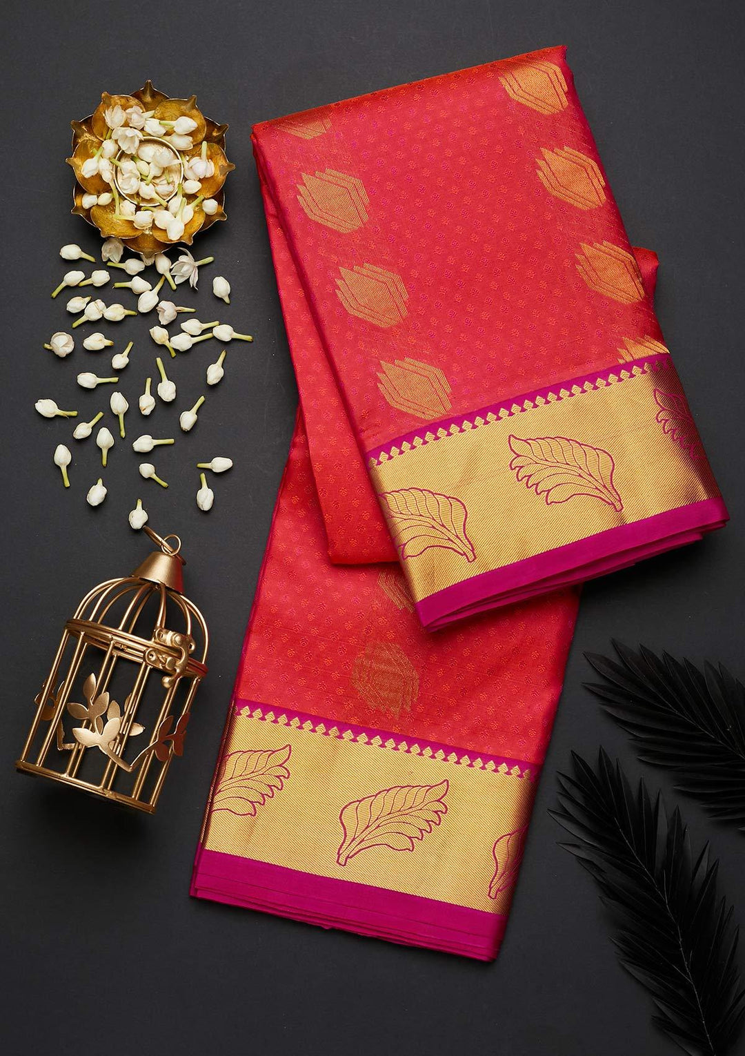 Rani Pink Zariwork Pure Silk Designer Saree - Koskii