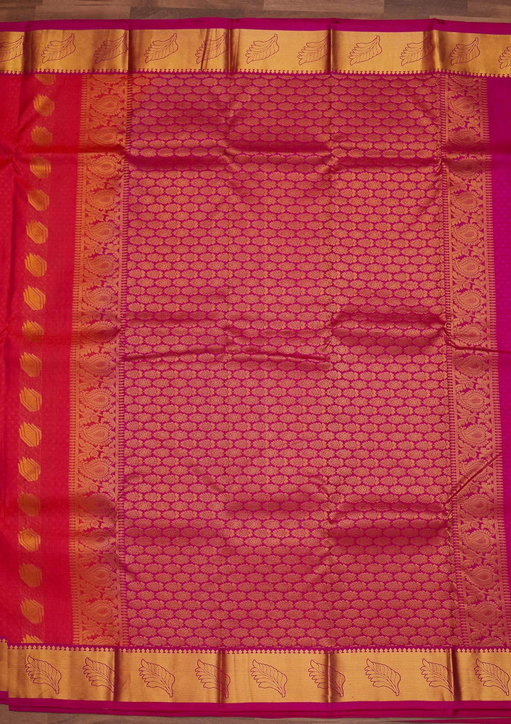 Rani Pink Zariwork Pure Silk Designer Saree - Koskii