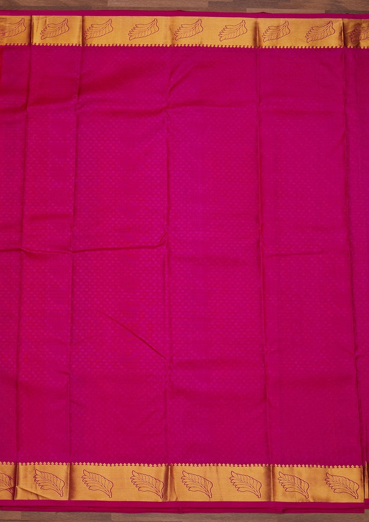 Rani Pink Zariwork Pure Silk Designer Saree - Koskii