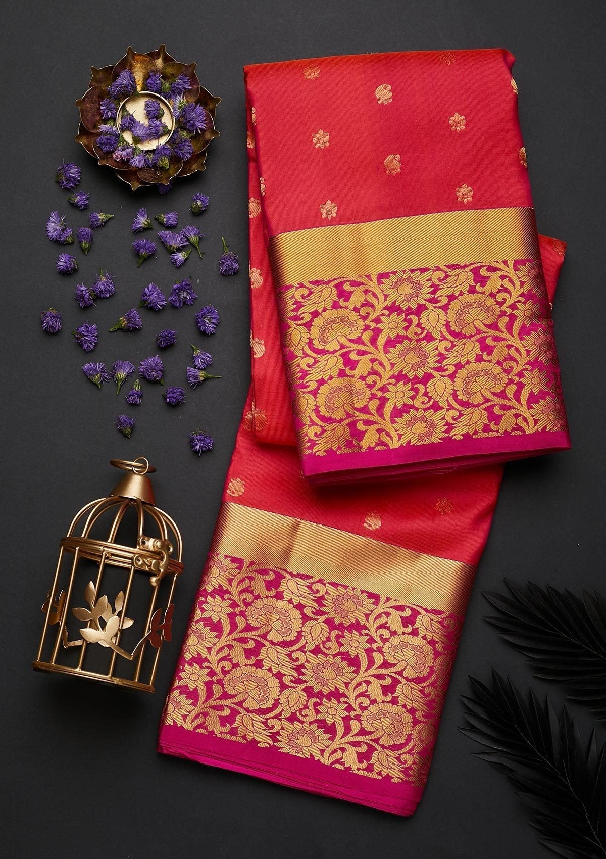 Rani Pink Zariwork Pure Silk Designer Saree - Koskii