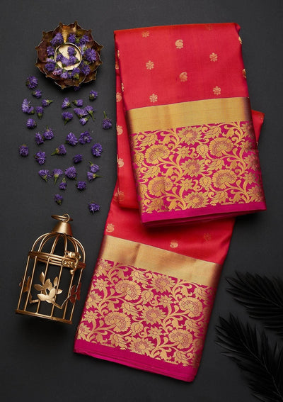 Rani Pink Zariwork Pure Silk Designer Saree - Koskii