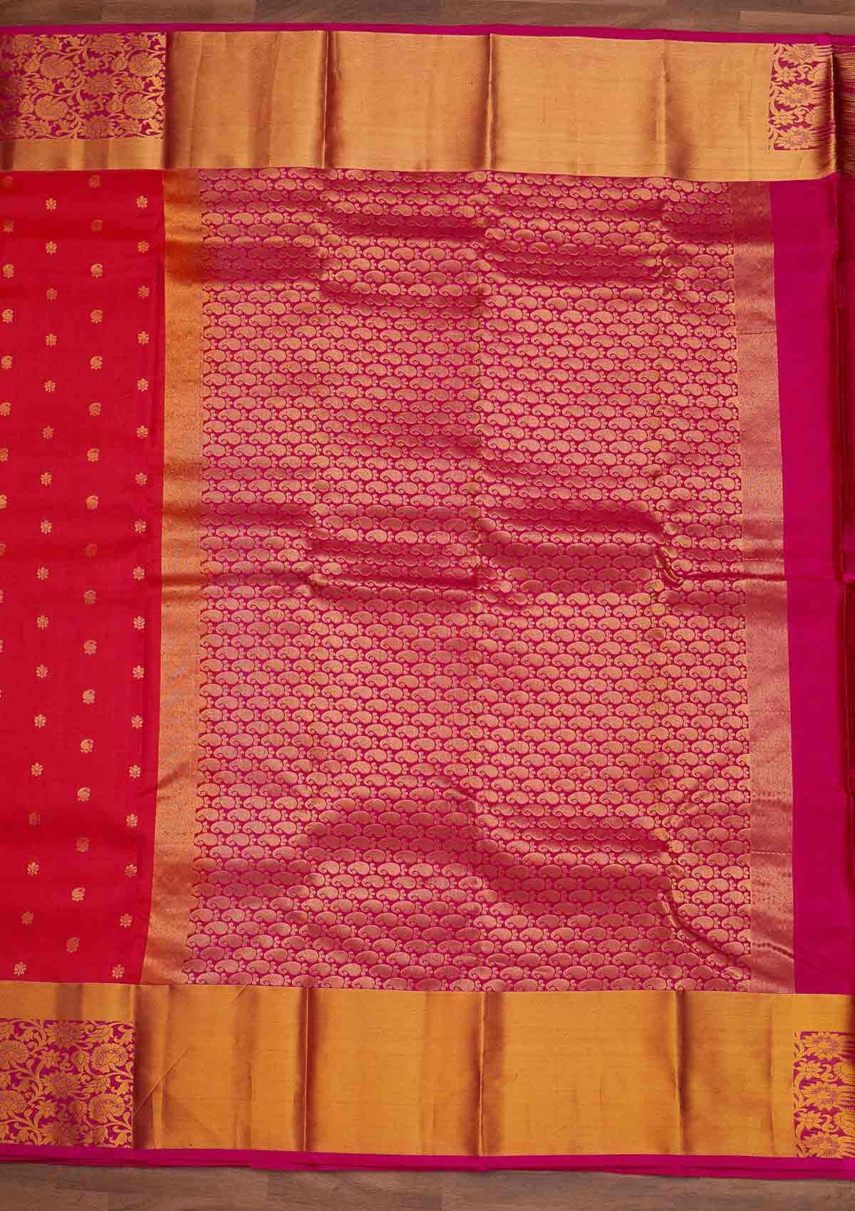 Rani Pink Zariwork Pure Silk Designer Saree - Koskii