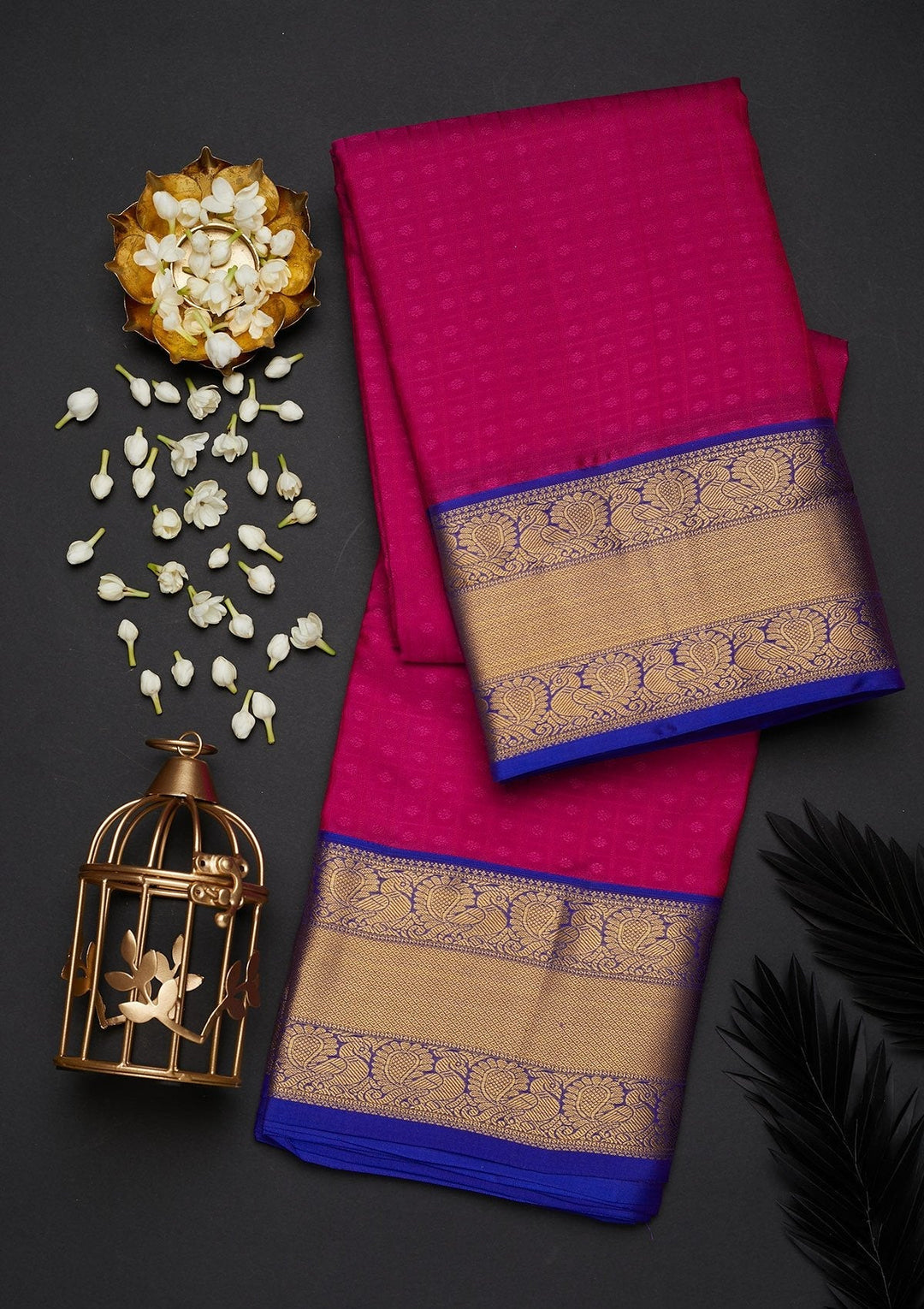 Rani Pink Zariwork Pure Silk Designer Saree - Koskii