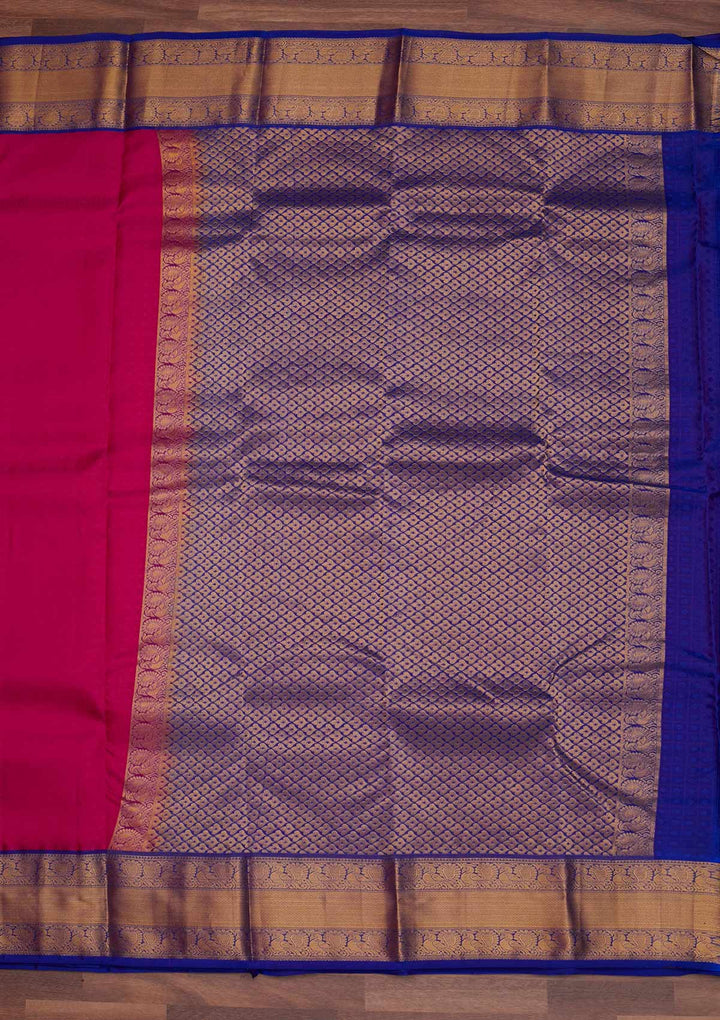 Rani Pink Zariwork Pure Silk Designer Saree - Koskii