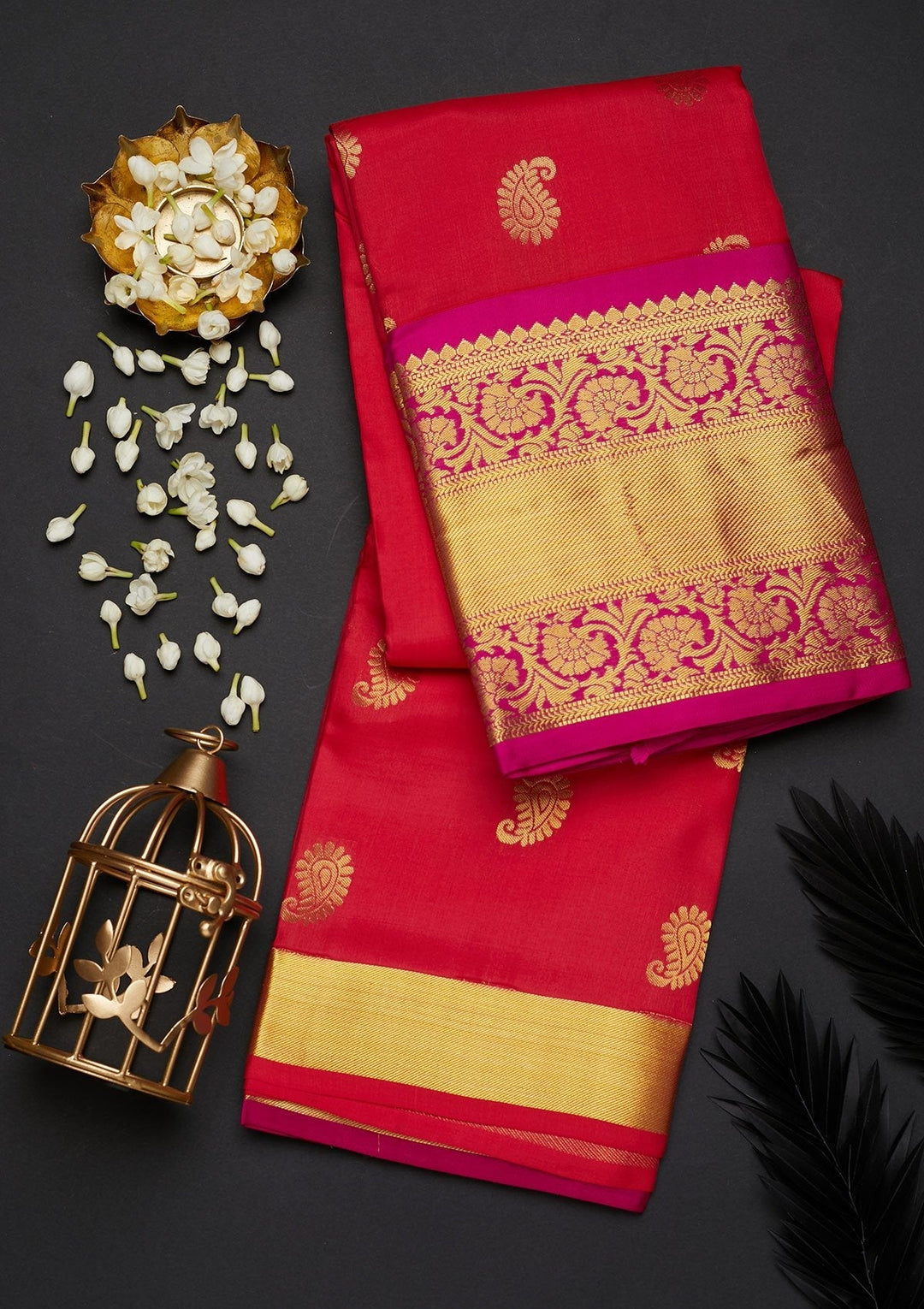Rani Pink Zariwork Pure Silk Designer Saree - Koskii