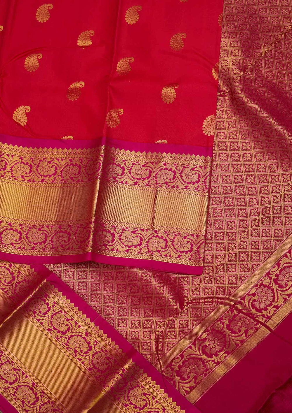 Rani Pink Zariwork Pure Silk Designer Saree - Koskii
