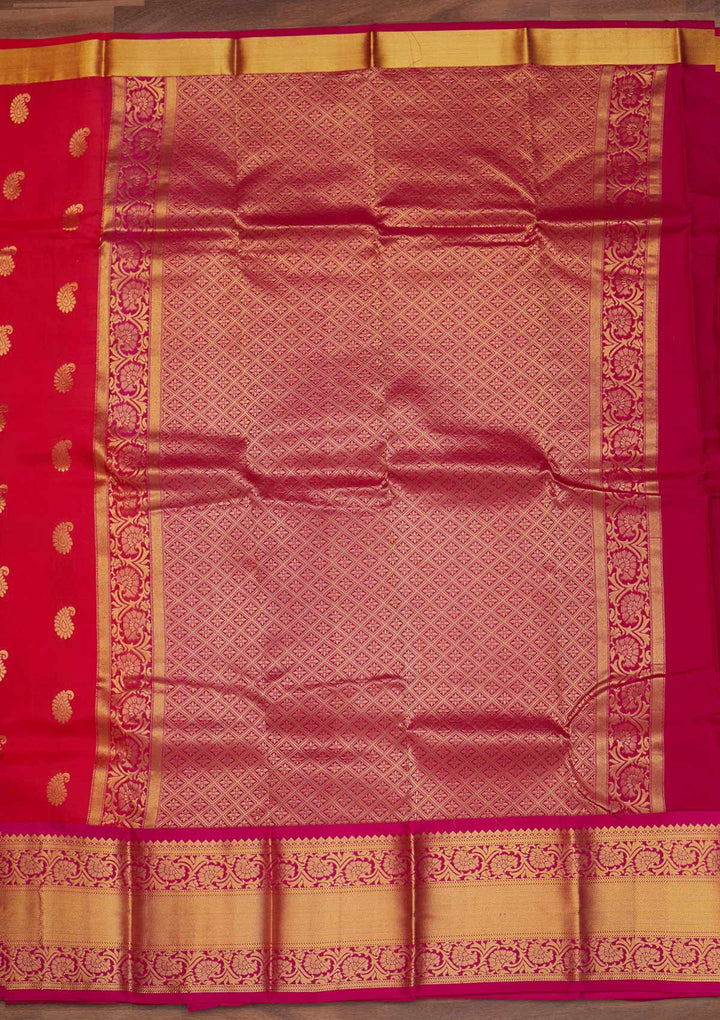 Rani Pink Zariwork Pure Silk Designer Saree - Koskii