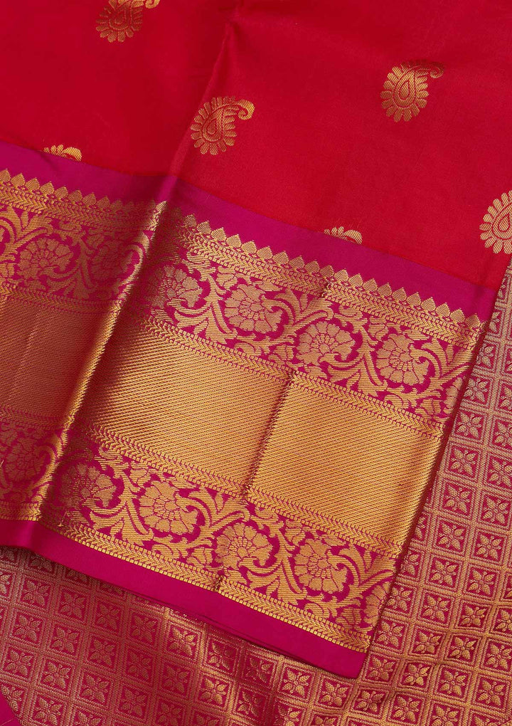 Rani Pink Zariwork Pure Silk Designer Saree - Koskii
