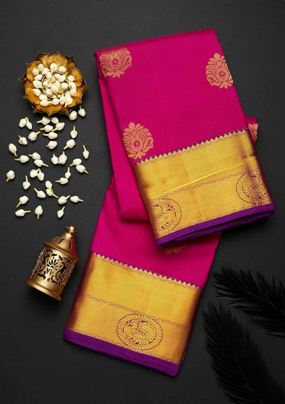 Rani Pink Zariwork Pure Silk Designer Saree - Koskii