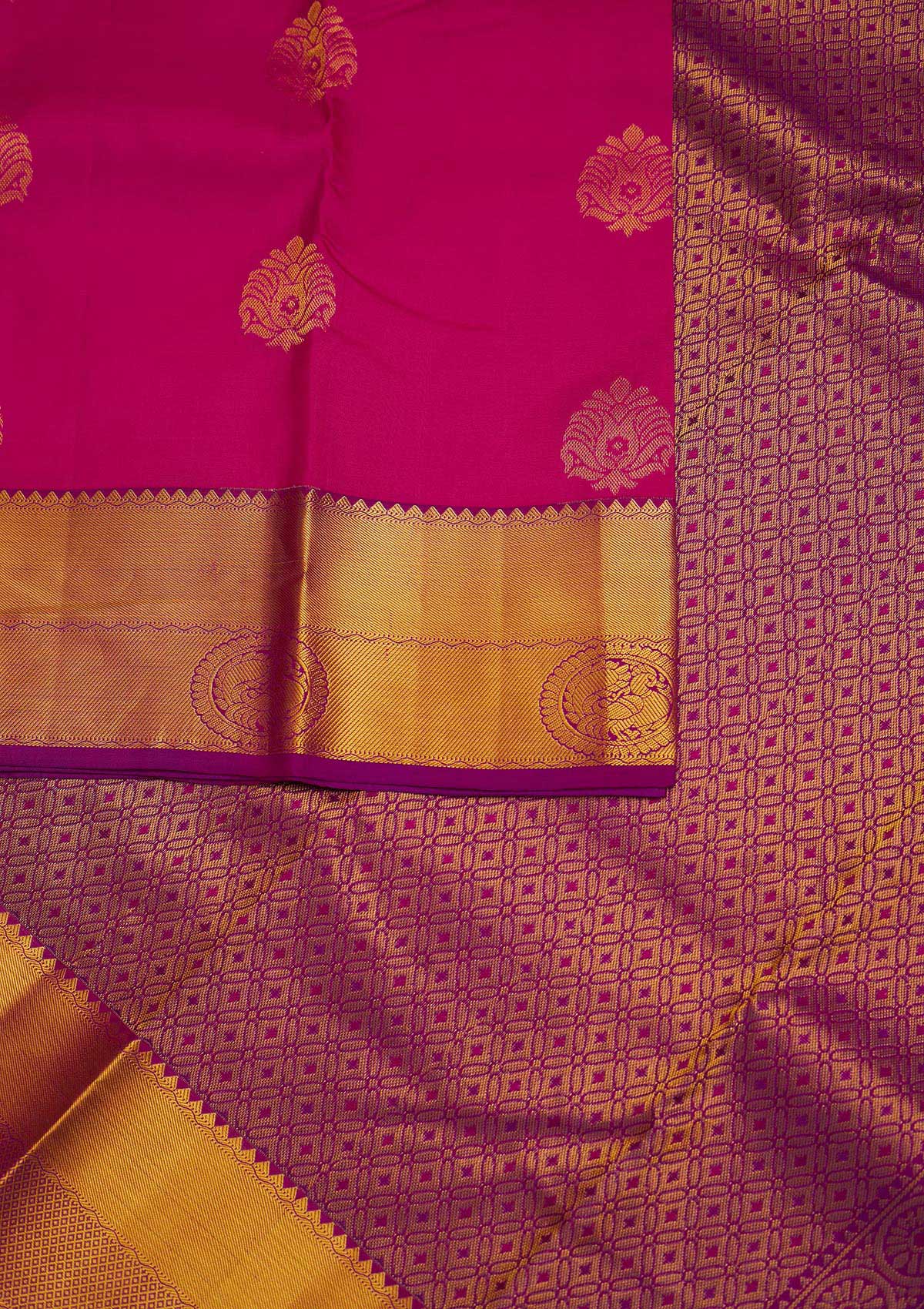 Rani Pink Zariwork Pure Silk Designer Saree - Koskii