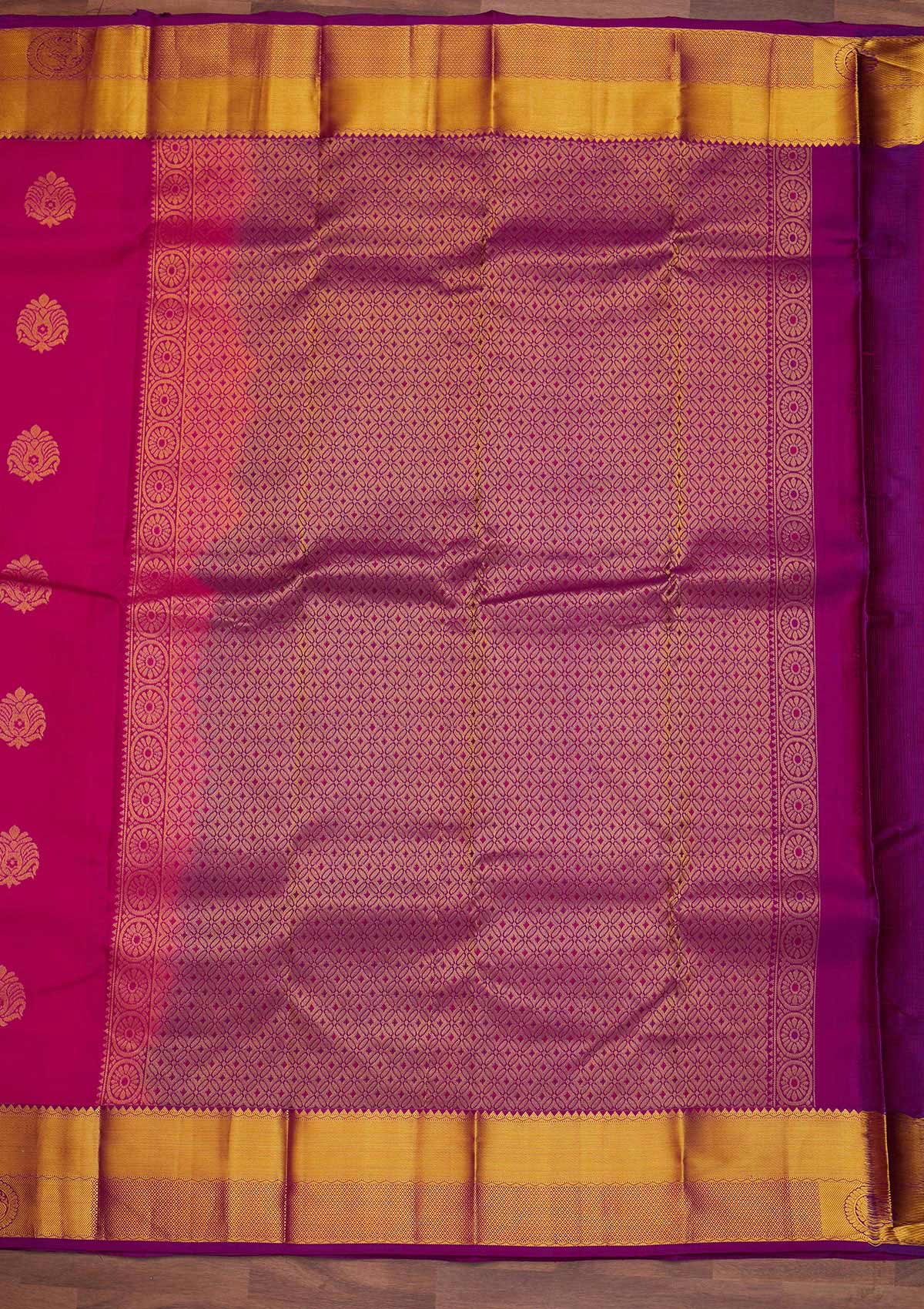 Rani Pink Zariwork Pure Silk Designer Saree - Koskii