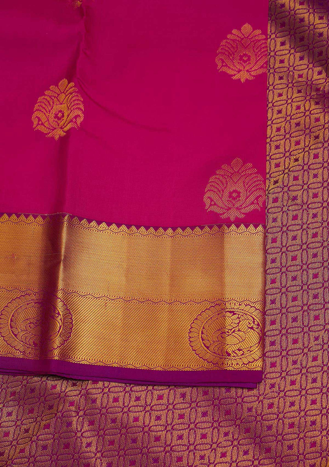 Rani Pink Zariwork Pure Silk Designer Saree - Koskii