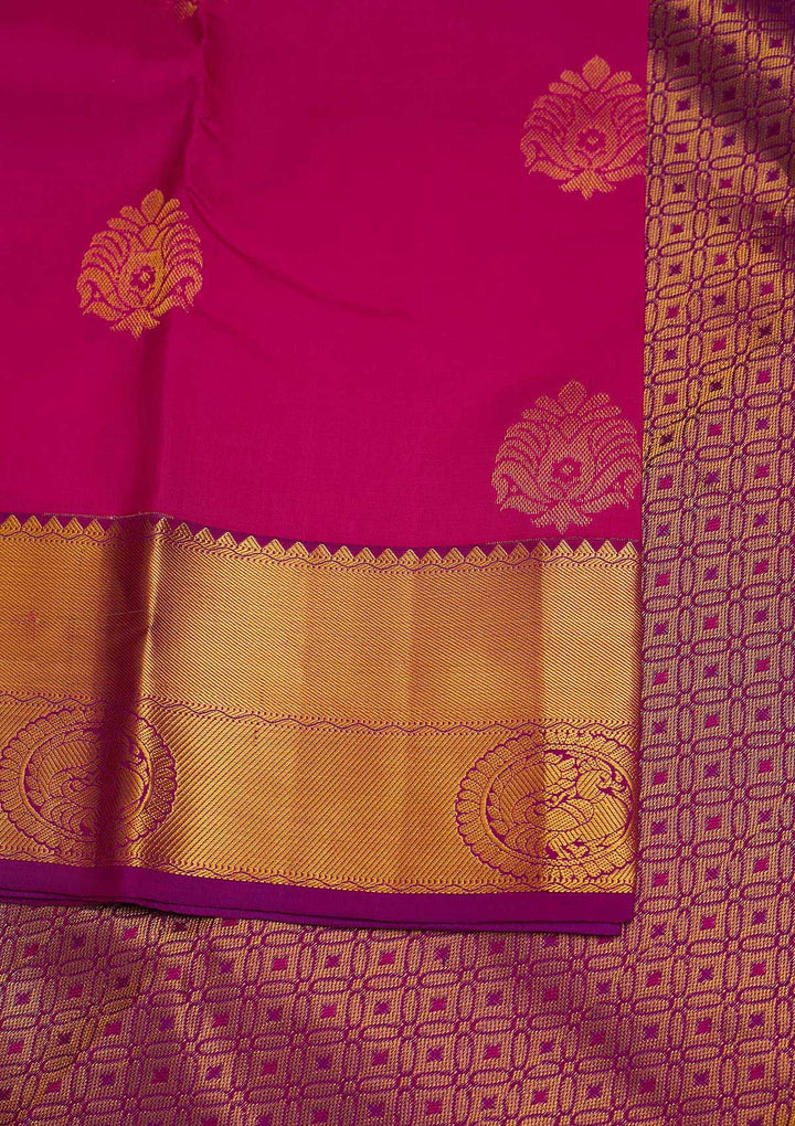 Rani Pink Zariwork Pure Silk Designer Saree - Koskii