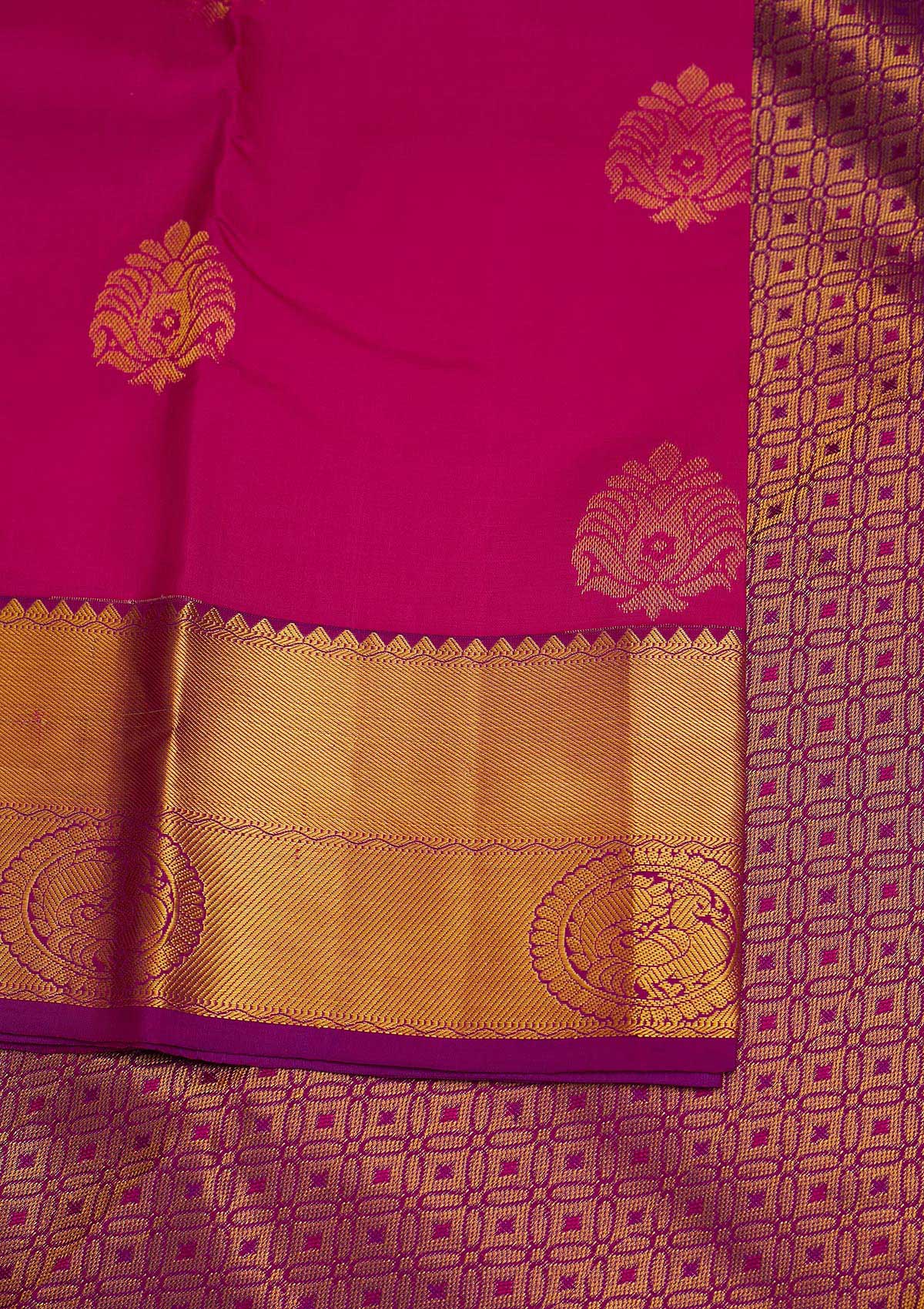 Rani Pink Zariwork Pure Silk Designer Saree - Koskii
