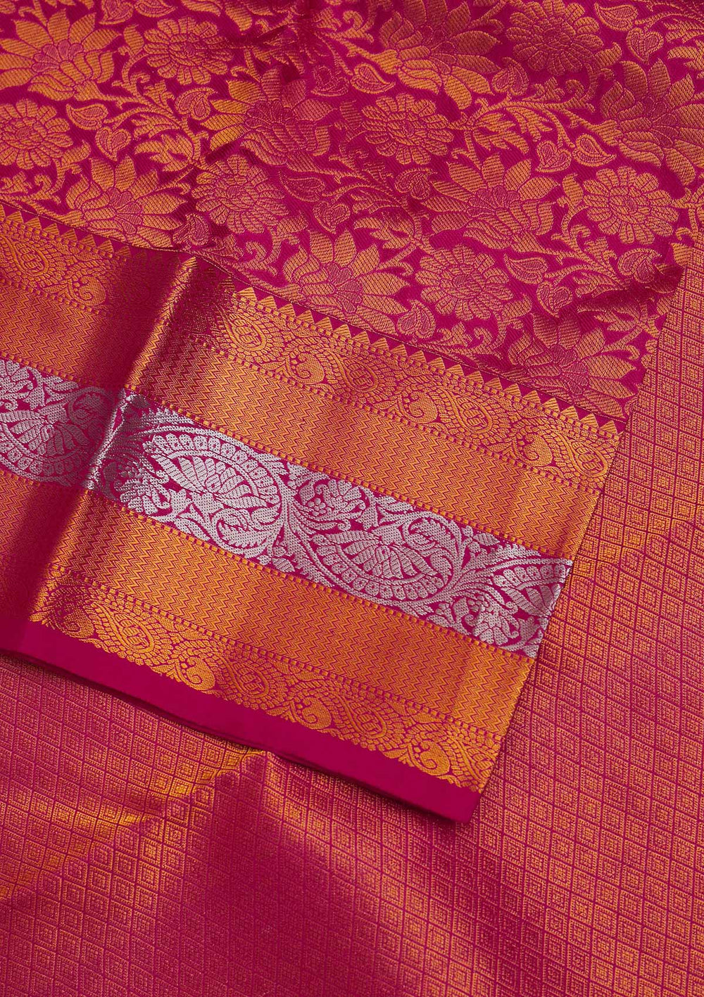 Rani Pink Zariwork Pure Silk Designer Saree - Koskii