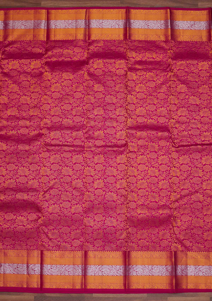 Rani Pink Zariwork Pure Silk Designer Saree - Koskii