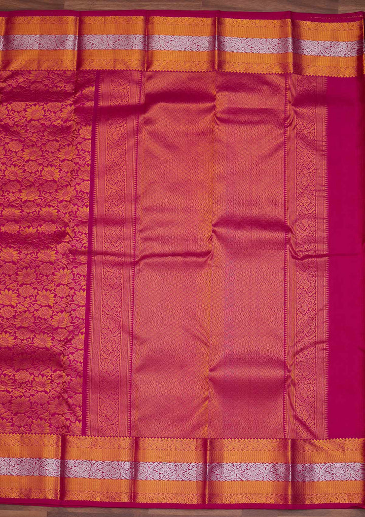 Rani Pink Zariwork Pure Silk Designer Saree - Koskii