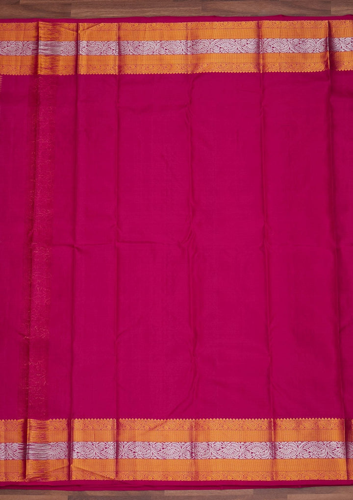 Rani Pink Zariwork Pure Silk Designer Saree - Koskii