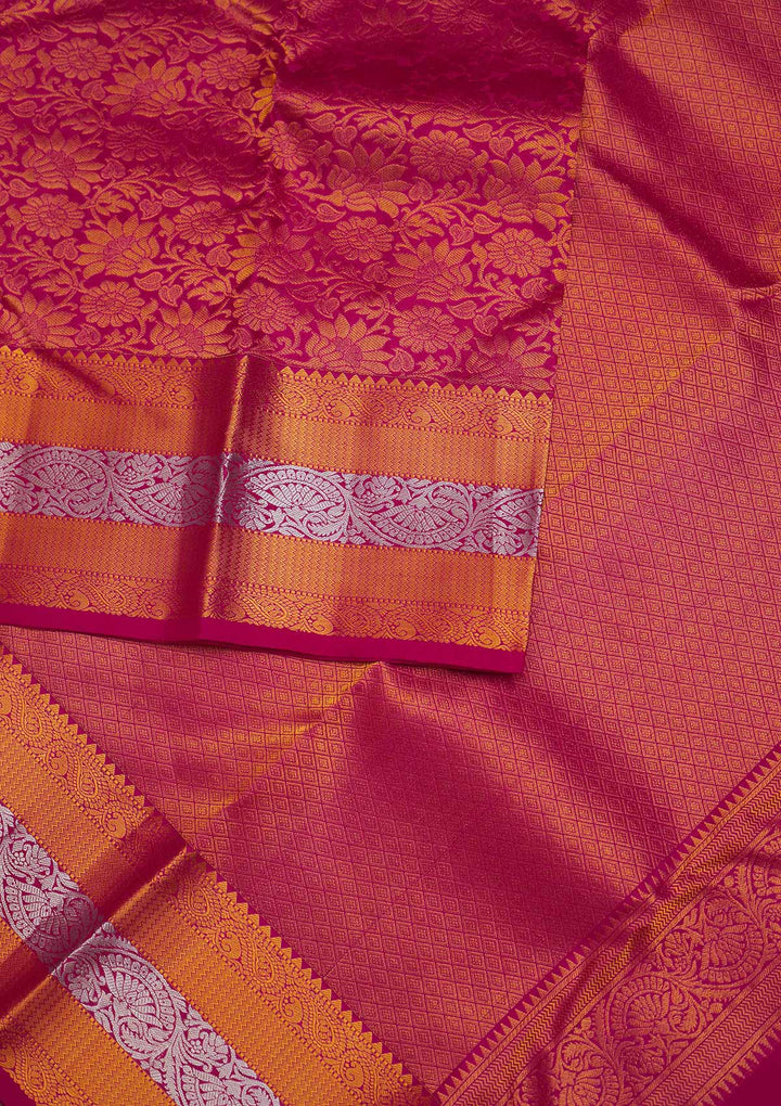 Rani Pink Zariwork Pure Silk Designer Saree - Koskii