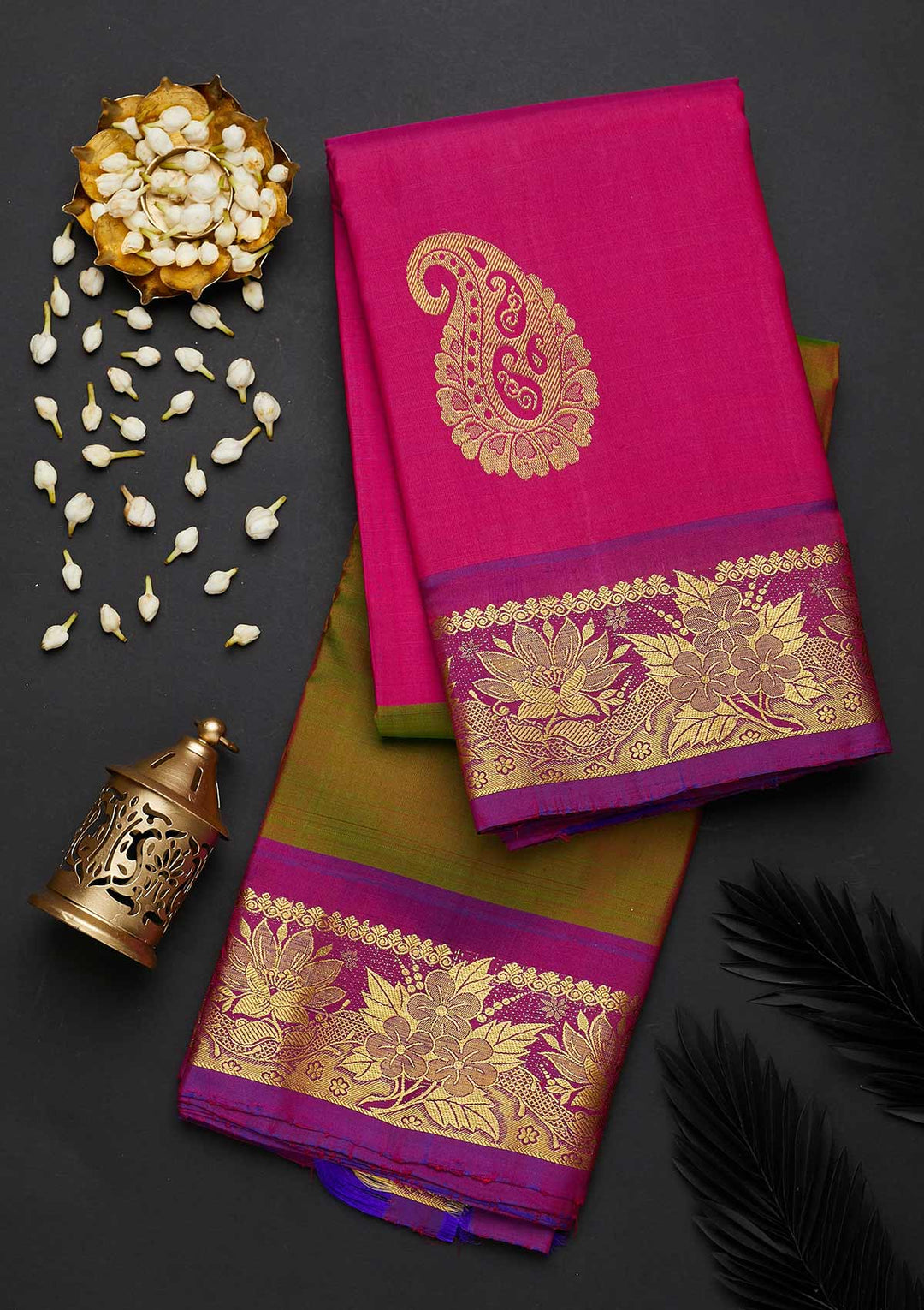 Rani Pink Zariwork Pure Silk Designer Saree - Koskii