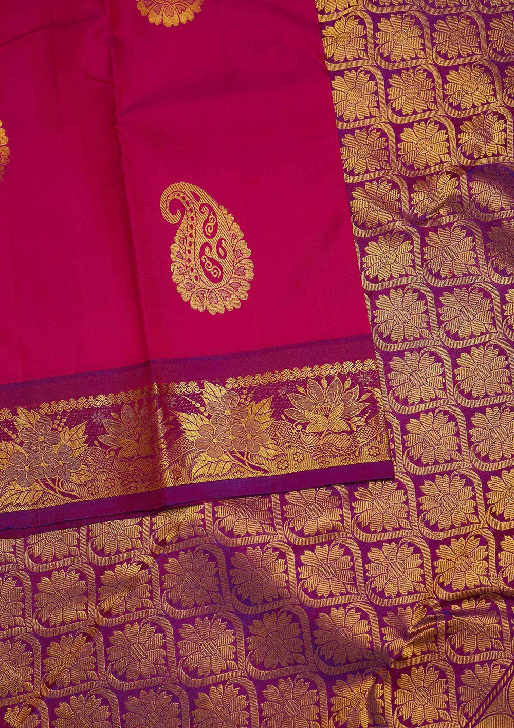 Rani Pink Zariwork Pure Silk Designer Saree - Koskii