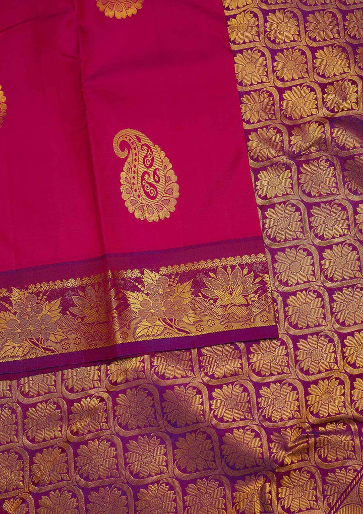 Rani Pink Zariwork Pure Silk Designer Saree - Koskii