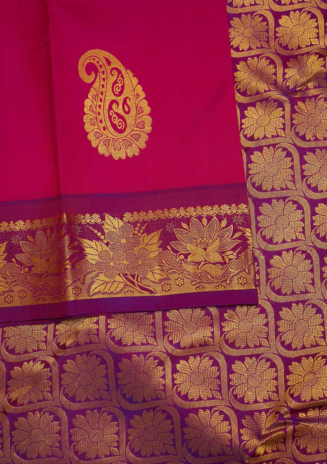 Rani Pink Zariwork Pure Silk Designer Saree - Koskii
