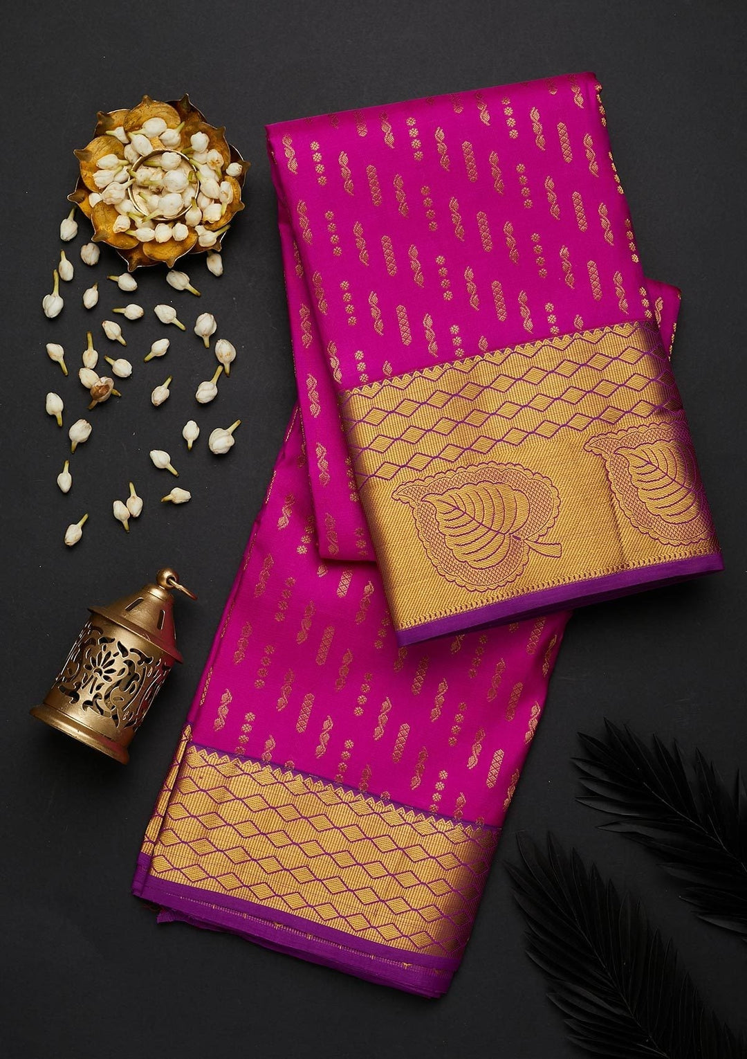 Rani Pink Zariwork Pure Silk Designer Saree - Koskii