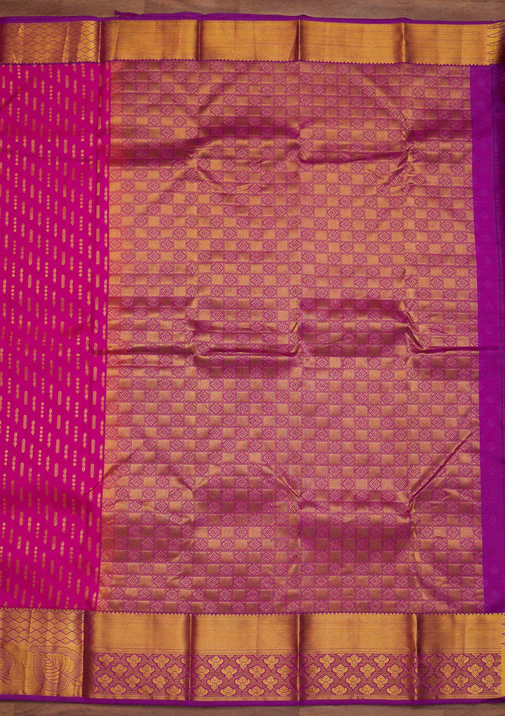 Rani Pink Zariwork Pure Silk Designer Saree - Koskii