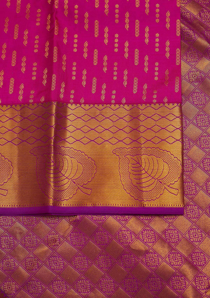 Rani Pink Zariwork Pure Silk Designer Saree - Koskii