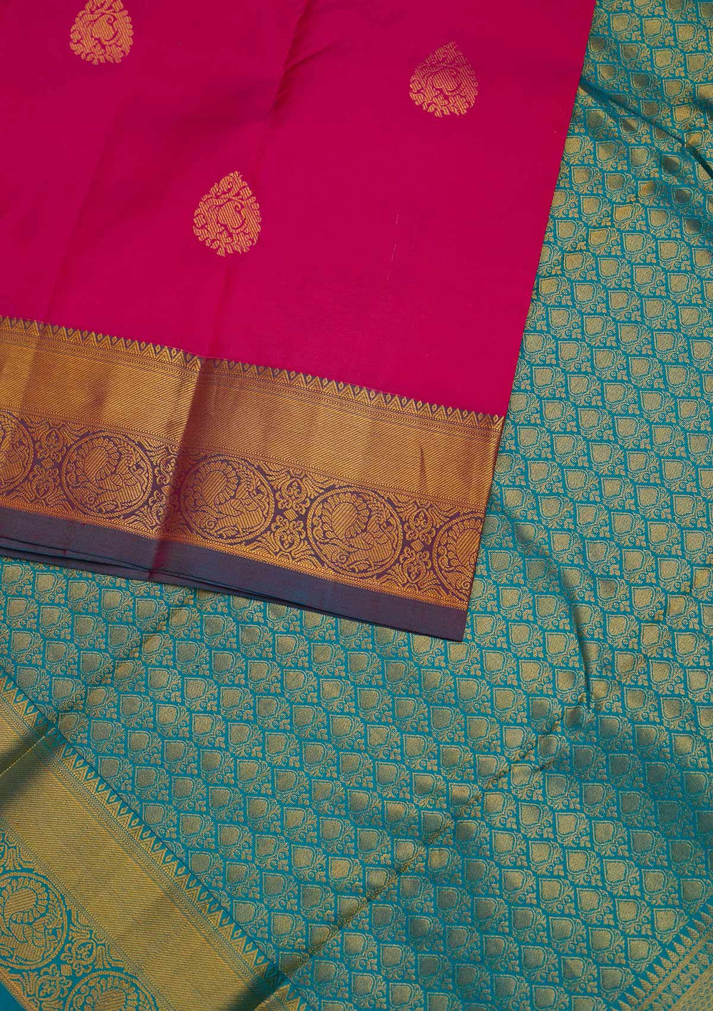 Rani Pink Zariwork Pure Silk Designer Saree - Koskii
