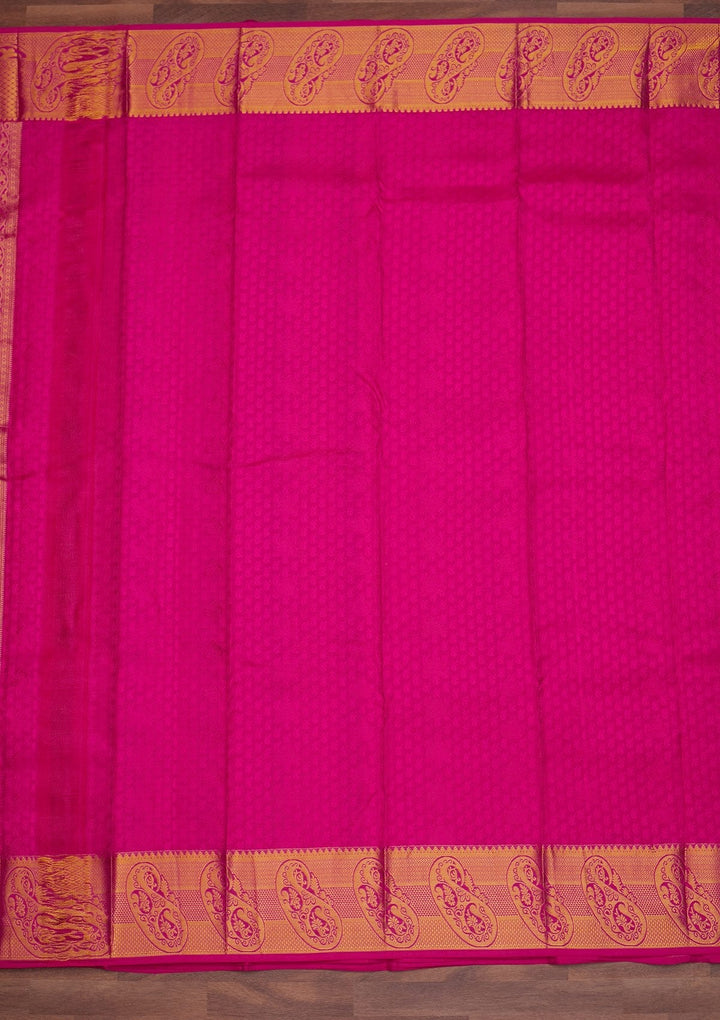 Rani Pink Zariwork Pure Silk Designer Saree - Koskii