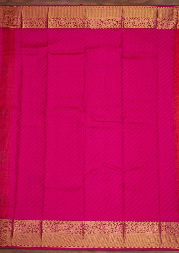 Rani Pink Zariwork Pure Silk Designer Saree - Koskii