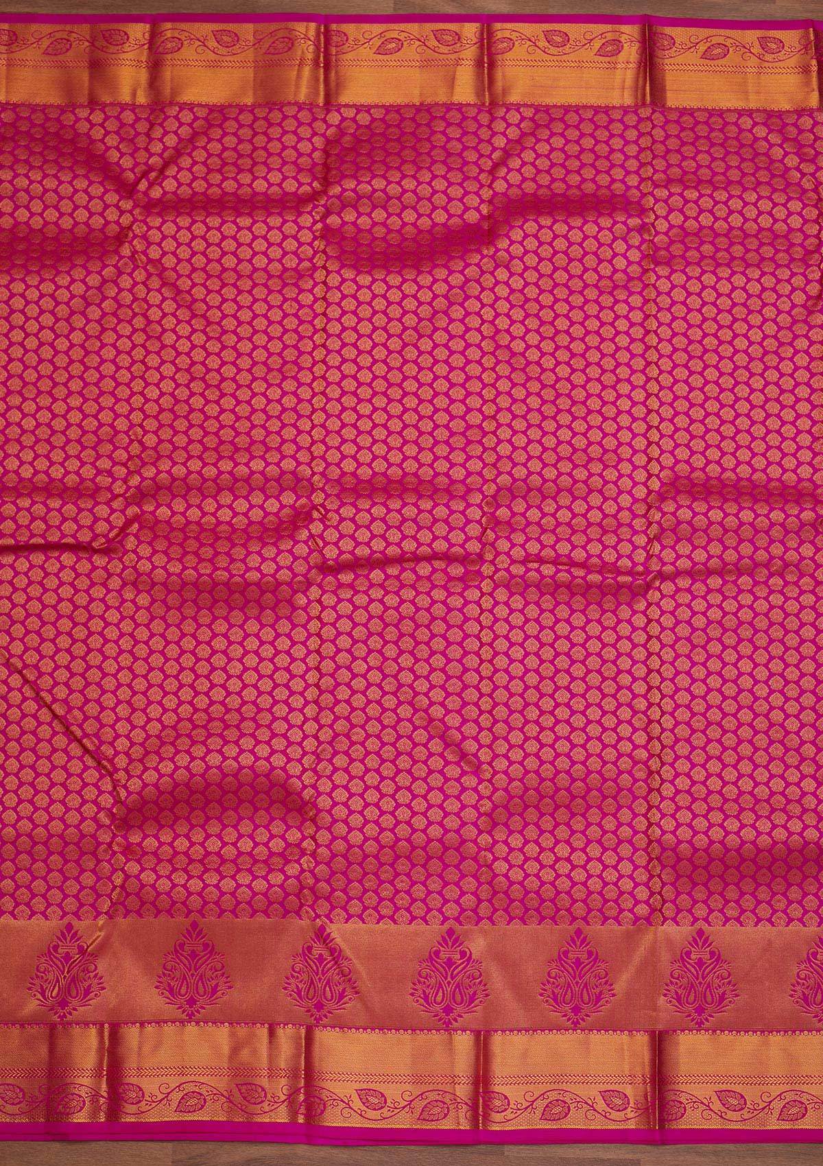 Rani Pink Zariwork Pure Silk Designer Saree - Koskii