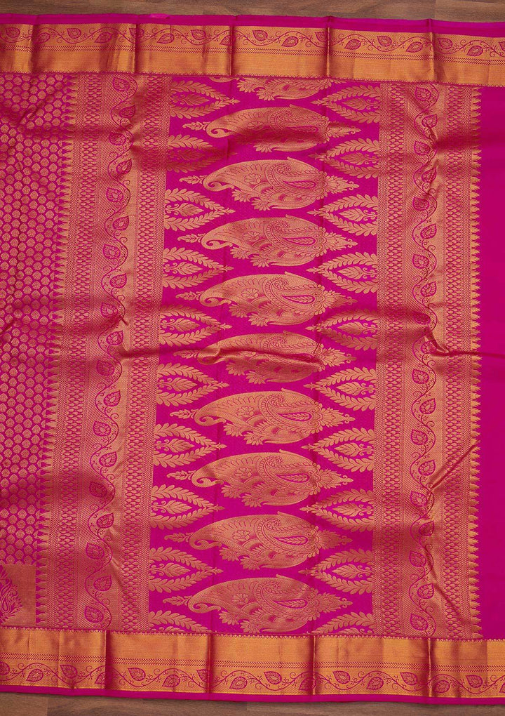 Rani Pink Zariwork Pure Silk Designer Saree - Koskii