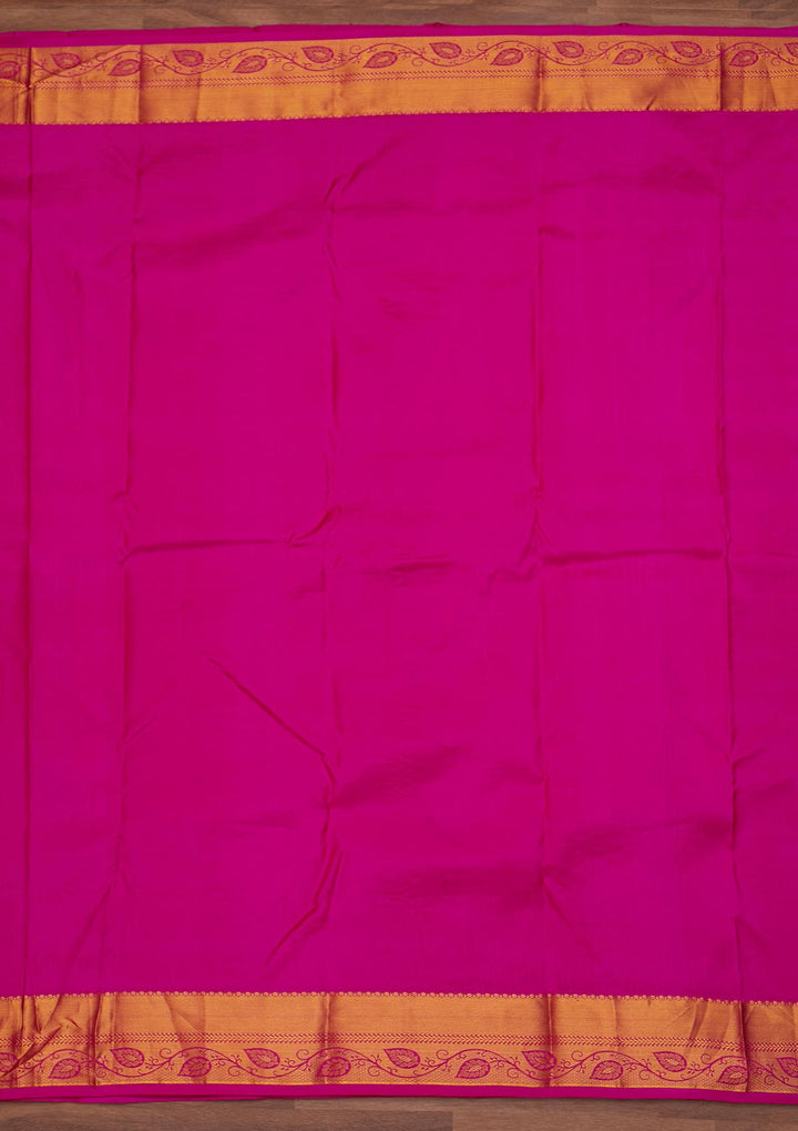 Rani Pink Zariwork Pure Silk Designer Saree - Koskii