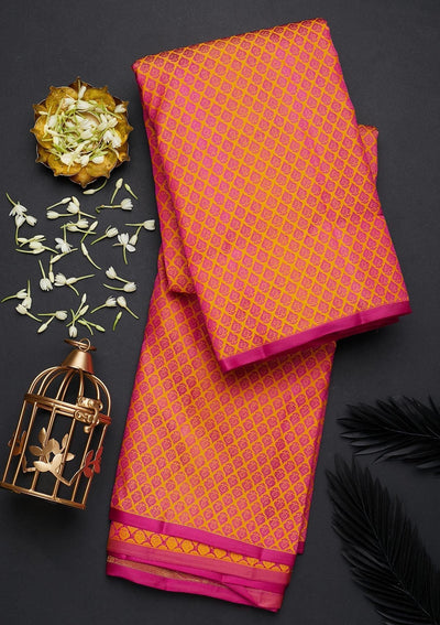 Rani Pink Zariwork Pure Silk Designer Saree - Koskii