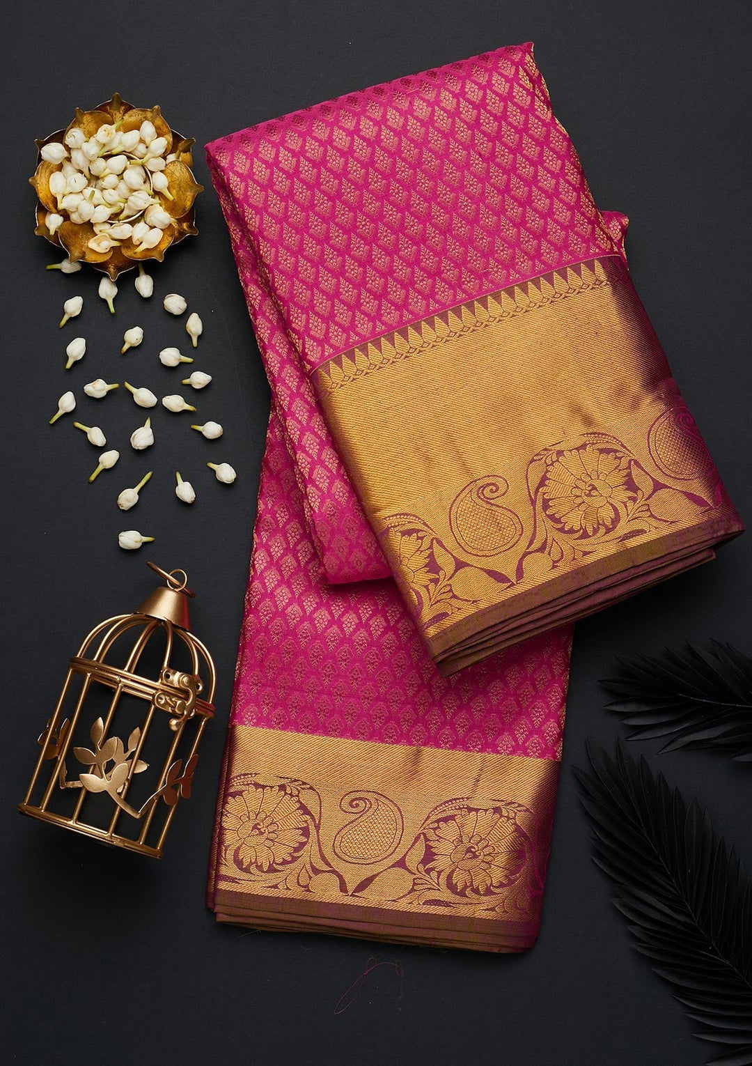 Rani Pink Zariwork Pure Silk Designer Saree - Koskii