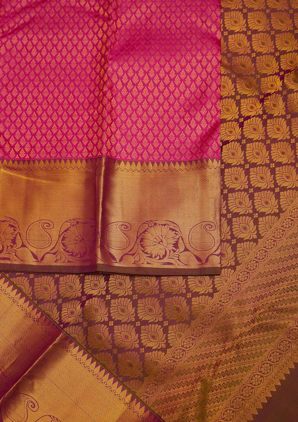 Rani Pink Zariwork Pure Silk Designer Saree - Koskii