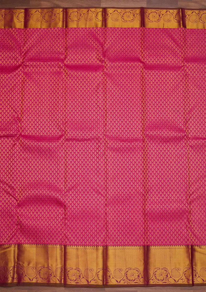 Rani Pink Zariwork Pure Silk Designer Saree - Koskii