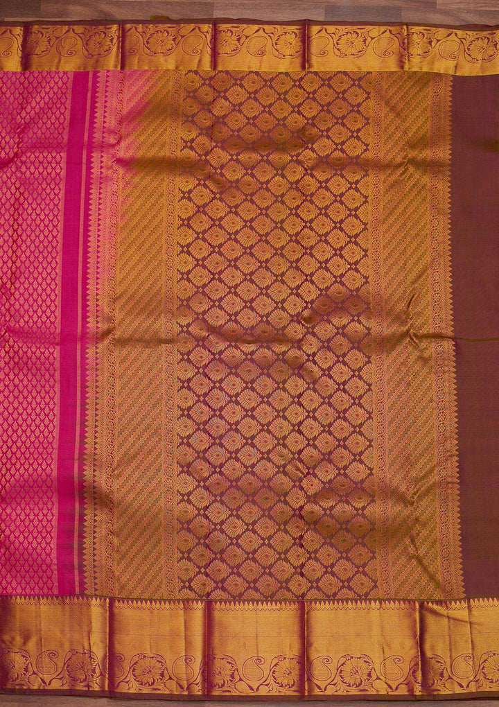 Rani Pink Zariwork Pure Silk Designer Saree - Koskii