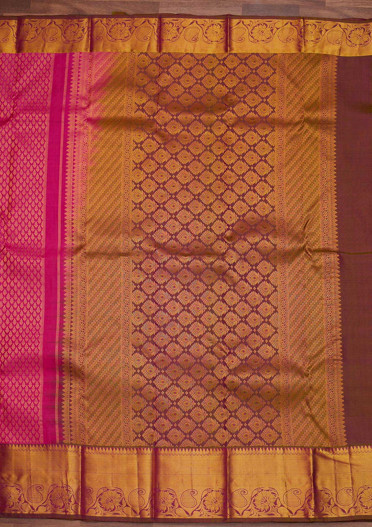 Rani Pink Zariwork Pure Silk Designer Saree - Koskii